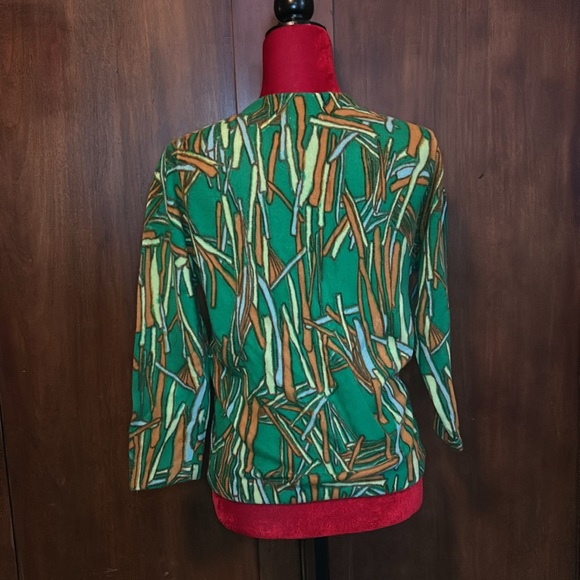 Vintage Darlene MINKLAM Hand Screen Print Bombshell Cardigan 38 - Picture 2 of 8